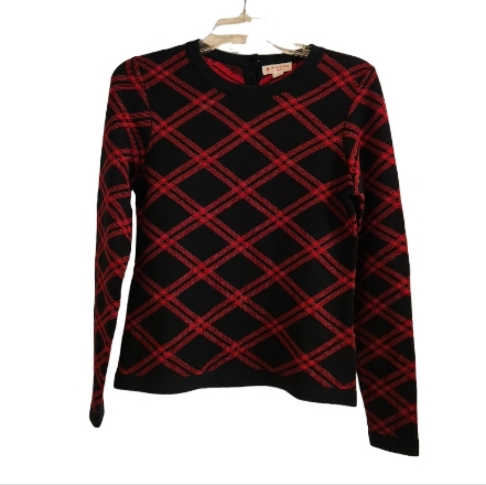 BROOKS BROTHERS RED FLEECE MERINO WOOL SWEATER RED & NAVY SZ SMALL
